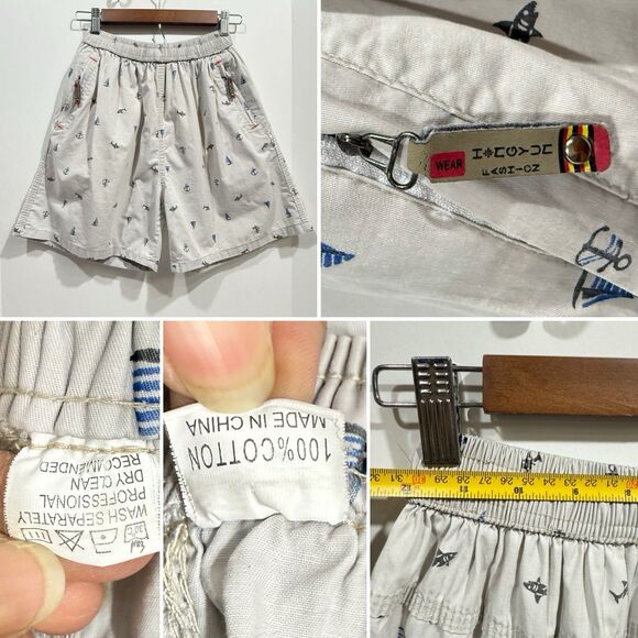 Nautical Cotton Shorts with Elastic Waist and Zipper Pockets Small - Picture 9 of 16